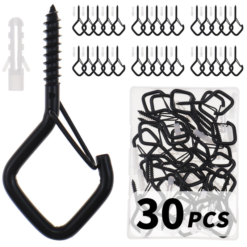[Australia - AusPower] - 30 PCS Cup Screw-in Hanger Hooks with Safety Buckle, Windproof Screw Hooks Perfect for Hanging Outdoor String Lights, Plants, and Patio Lights,for Ceiling and Wall Mount, 2.2 Inches in Black 