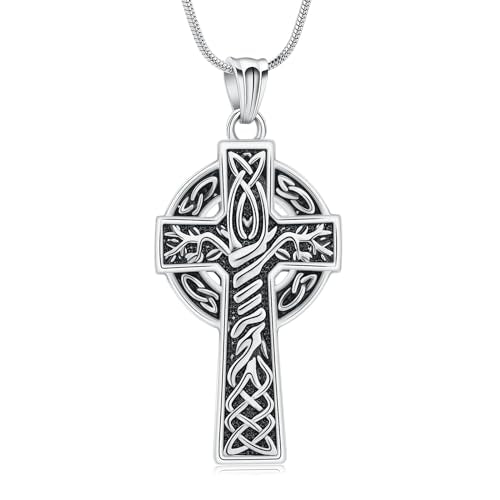 Cross Urn Necklace for Ashes for Men Celtic Knot Cremation Jewelry Keepsake Necklace Tree fo Life Memorial Pendant for Ashe Holder Silver