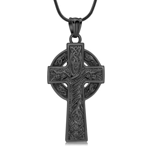 Cross Urn Necklace for Ashes for Men Celtic Knot Cremation Jewelry Keepsake Necklace Tree fo Life Memorial Pendant for Ashe Holder Black