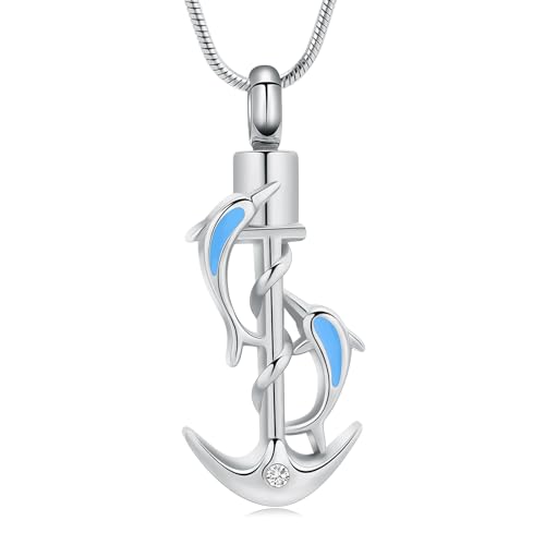 Anchor Urn Nechlace for Ash Dolphin Cremation Jewelry for Ashes Necklace Memorial Locket Pendant Jar Keepsake Necklace for Ashes… Anchor-Silvery