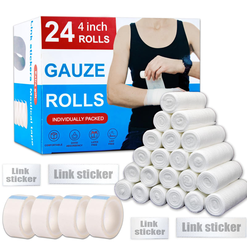 [Australia - AusPower] - 24 Pack Gauze Rolls Bandages 4 ” x 4.1 yd Premium Quality Lint and Latex-Free Conforming Stretch Designed for Wound Care for Wound Dressing Support(Ideal for Home and car First aid Kits) Pack of 24 