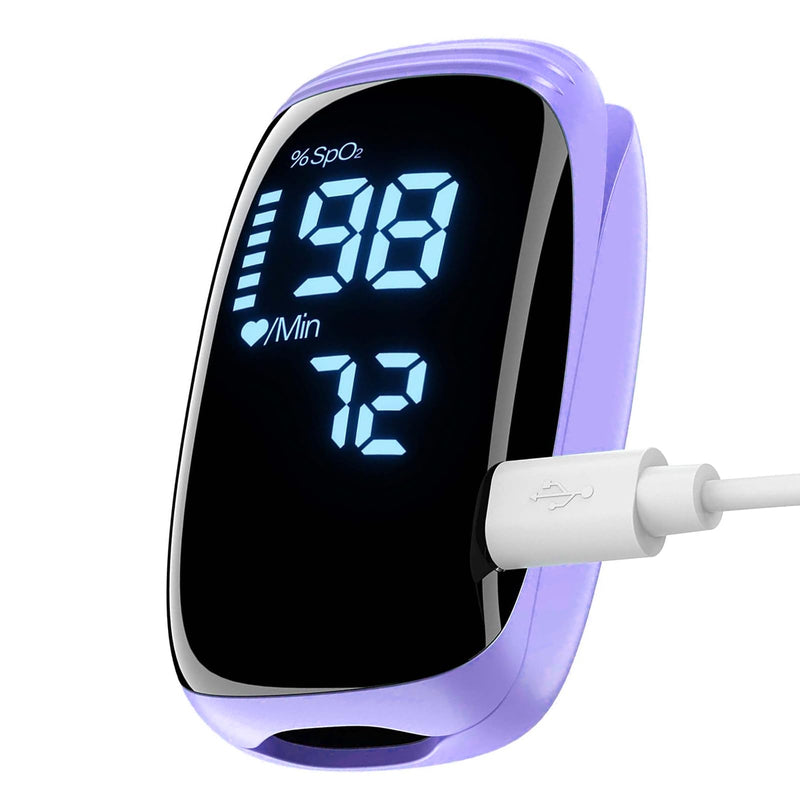 [Australia - AusPower] - Fingertip Pulse Oximeter, Rechargeable Pulse Oximeter, Finger Pulse Oximeter, Blood Oxygen Meter Finger, Pulse OX with Lanyard, Oximetro for Sports Outdoors Aviation Use Only (Purple) 