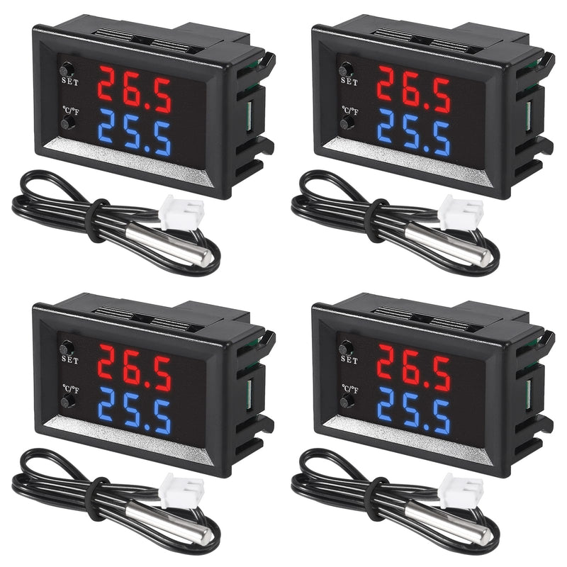 [Australia - AusPower] - 4pcs DC 12V Electronic Temperature Controller Programmable -50 to 110 ℃ Heating/Cooling Thermostat Control Switch Module NTC Waterproof Sensor Probe Dual Color LED Display Monitor 