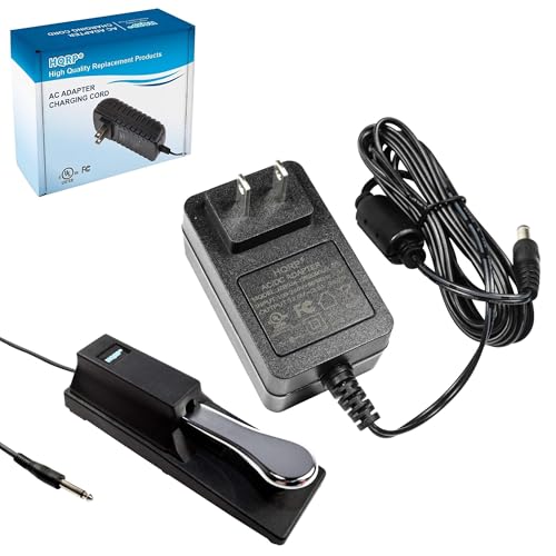 HQRP Sustain Pedal Piano Style + HQRP AC Adapter Compatible with Yamaha YPG-235 YPG235 Keyboards