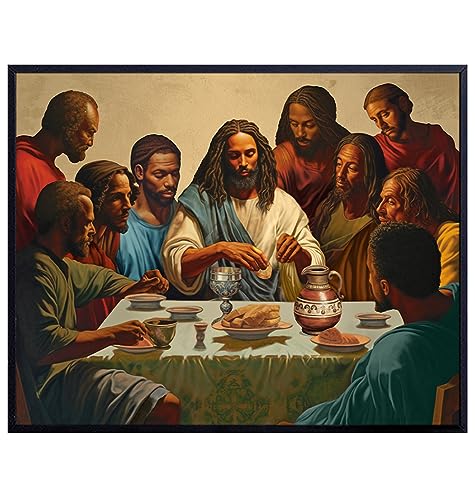 African Americans Black Jesus Poster - spiritual Religious African American Wall Art - The Last Supper Wall Decor - Jesus Wall Art & Decor - Christ - Christian Gifts - Inspirational God Decor 8"L x 10"W