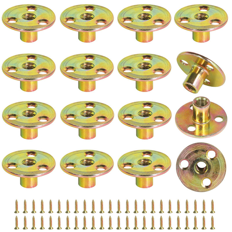 [Australia - AusPower] - FoDau770 M8 Brad Hole T-Nut with Screws, Zinc Plated Carbon Steel 3-Hole T-Nuts, Insert Female Thread Mounting Fastener for Wood Furniture and DIY Project - 16 Set (64 Pieces) 