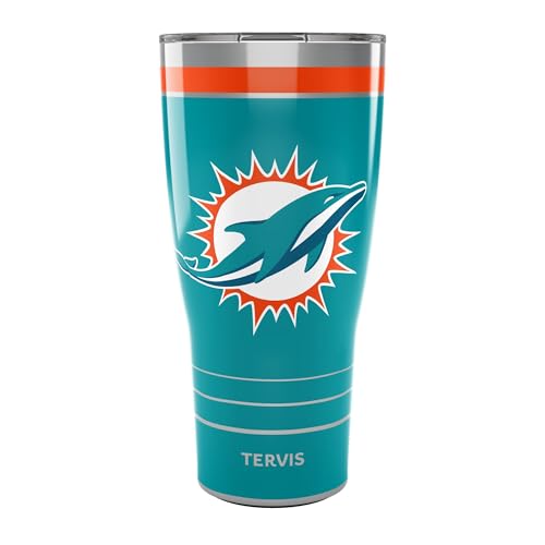 Tervis Traveler NFL Miami Dolphins - MVP Triple Insulated Tumbler Travel Cup Keeps Drinks Cold & Hot, 30oz, Stainless Steel