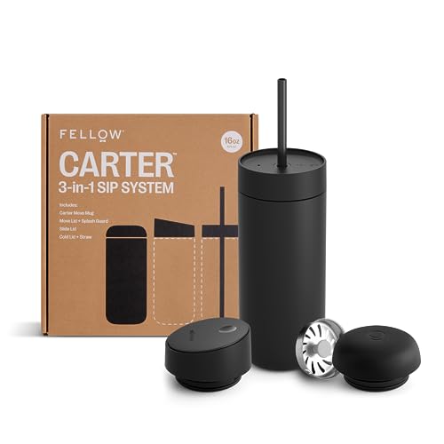 Fellow Carter 3-in-1 Ceramic Lined Travel Coffee Mug Tumbler 16 oz 3 in 1 - Slide Lid Matte Black