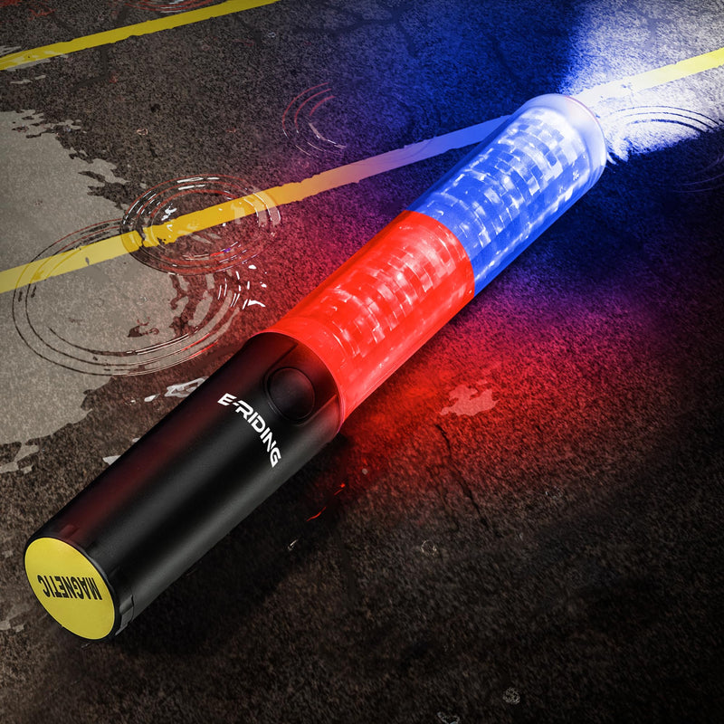 [Australia - AusPower] - Rechargeable Traffic Wand, 10 Inch Traffic Control Baton with Magnet, Safety Light Wand with White LED on Top, Air Marshaling Wand with 4 Flashing Modes Red+Blue 1 PACK 