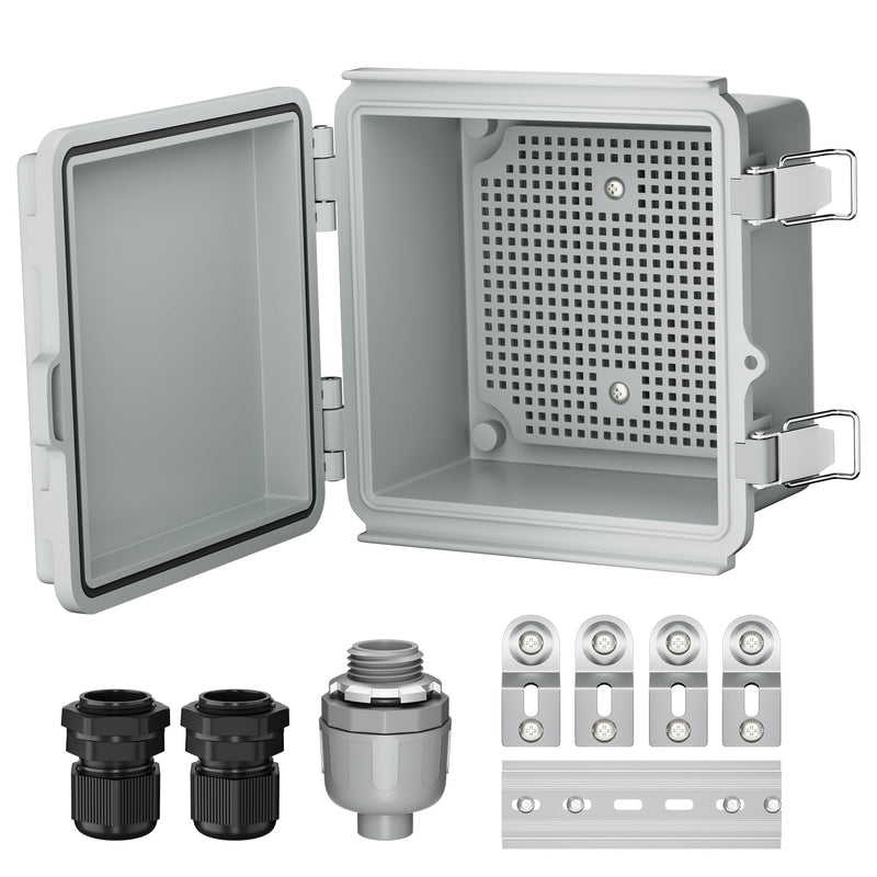 [Australia - AusPower] - Joinfworld Outdoor Electrical Box Waterproof IP67 6X6 Plastic Project Box Enclosure Weatherproof for Wifi Electronics Solar Network Marine Outside with Stainless Steel Hinged 5.9"x5.9"x3.5" 