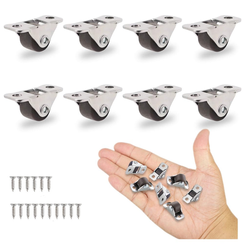 [Australia - AusPower] - 8Pcs 1/2 Inch Mini Caster Wheels Low Profile, Self Adhesive Single Direction Tiny Wheels, Little Rubber Rolling Wheels with Steel Top Plate for Small Appliances,Furniture,DIY Project (Non Swivel) 8 