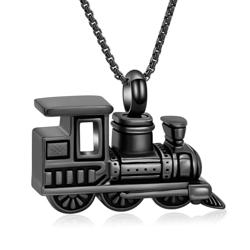 Oinsi Stainless Steel Mini Train Cremation Jewelry For Ashes Memorial Urn Necklace Keepsake Urn Pendant For Loved Ones Black