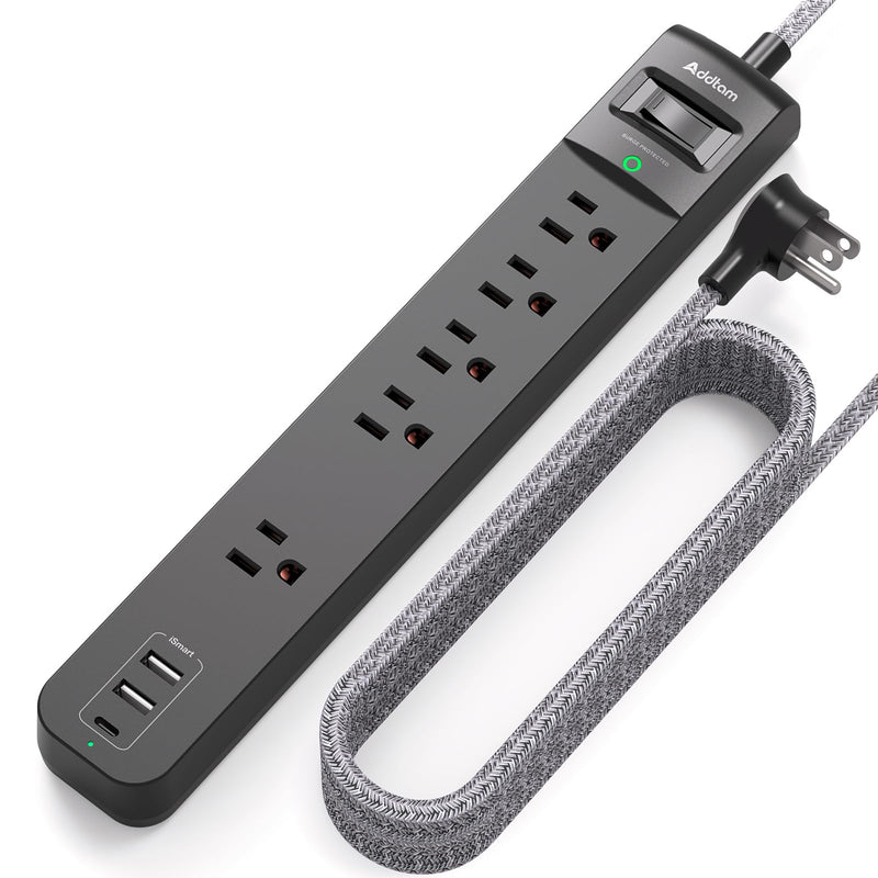 [Australia - AusPower] - Addtam Power Strip, 15ft Long Extension Cord with 5 AC Outlets, 3 USB Charging Ports, Surge Protector, UL Certified, Black 15 FT 