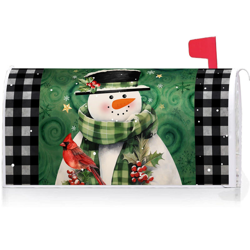 [Australia - AusPower] - Texupday Winter Snowman With Cardinal Buffalo Check Plaid Decoration Mailbox Cover With Magnetic Strip Holiday Mailbox Wraps Post Letter Box Cover Standard Size 21" X 18" for Garden Outdoor Yard Decor 