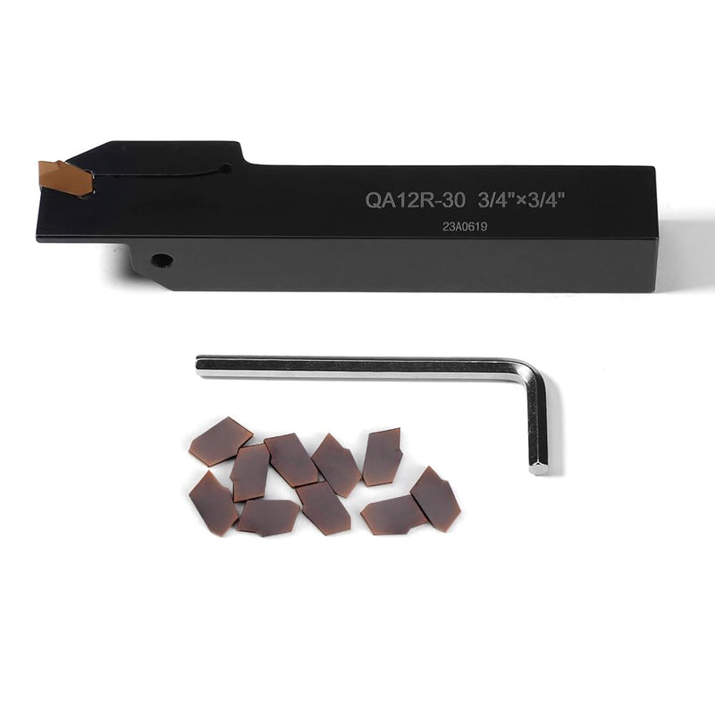 [Australia - AusPower] - 3/4"x3/4" Indexable Lathe Grooving Parting Holder QA12R-30 with 10 Pieces Carbide Inserts QC1403 Heavy Duty Right-Hand Lathe Cut Off Tool Carbide Inserts(QA12R-30 with 10 Pieces Inserts) 