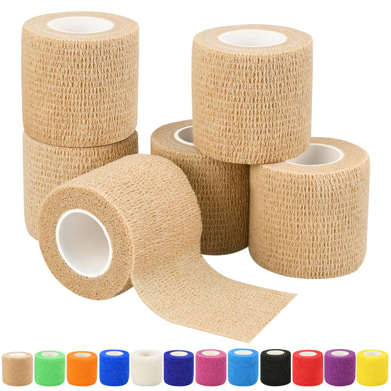 [Australia - AusPower] - 1"/2"/3"/4" Self Adhesive Bandage Wraps, 6pcs 5 Yard Breathable Elastic Wraps, 12 Colors to Choose, (2", Skin Color, 6pcs) 6pcs Skin Color 2 Inch 
