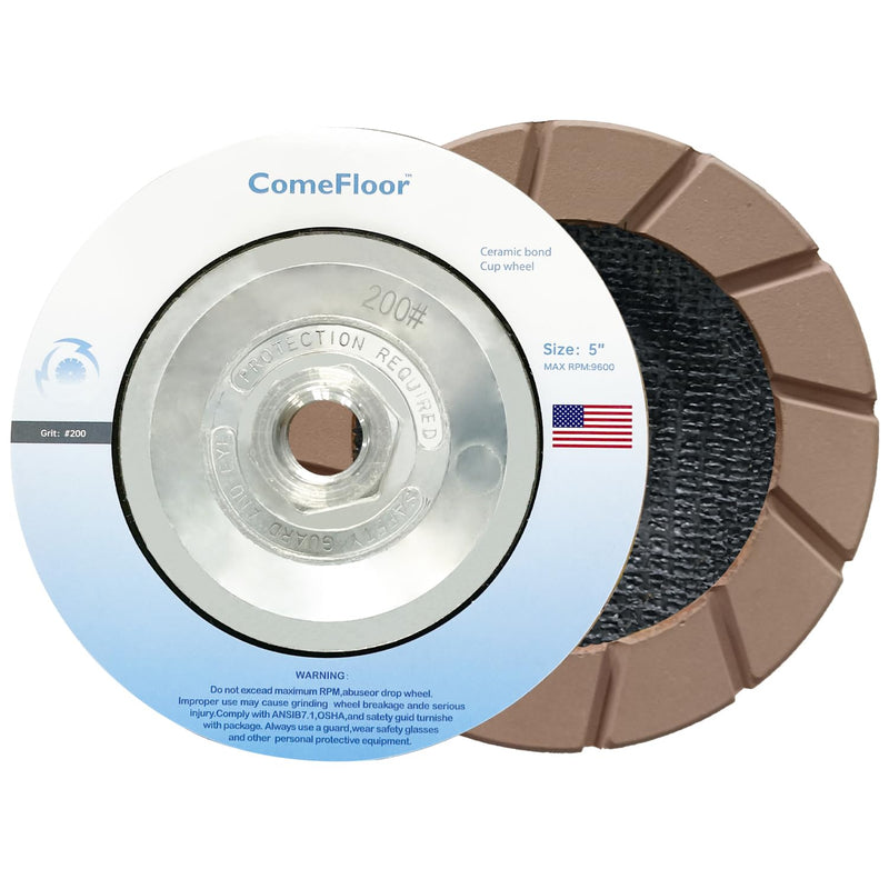 [Australia - AusPower] - Concrete Grinding Wheel 5" Ceramic Diamond Cup Wheel for Floor Grinding, 200# Dry Edge Polishing Discs Fits Angle Grinder, 5/8"-11 200# 