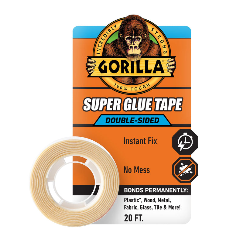 Gorilla Super Glue Tape, Multi-Purpose, Permanent, Double Sided, High Tack, 5/8in x 20ft, Clear (Pack of 1) 1 Pack