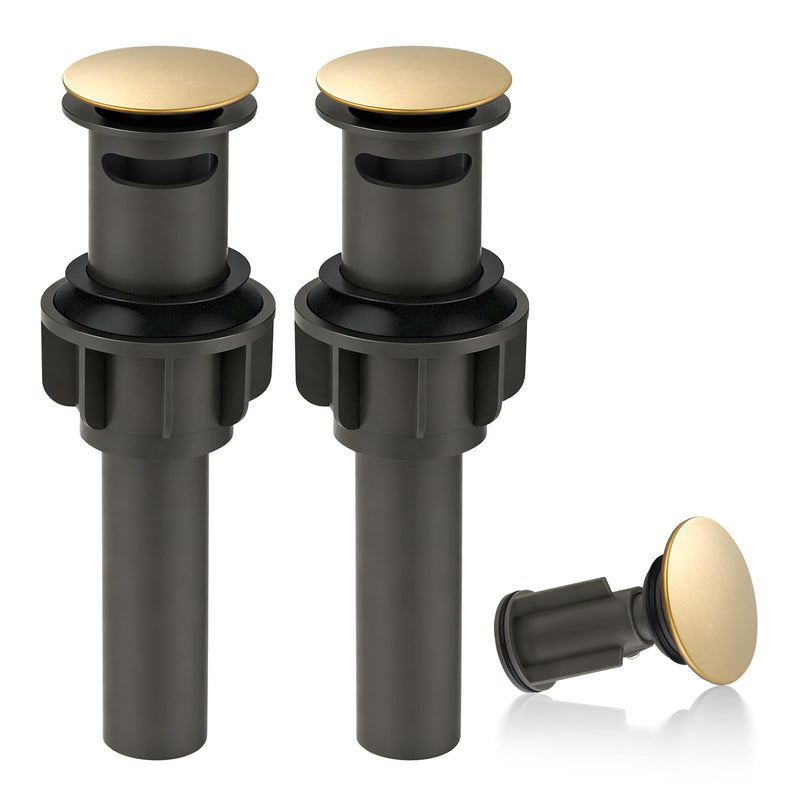 ARCORA Bathroom Sink Drain with Overflow 2 Pack - Brushed Gold Pop Up Drain for Bathroom Sink, Lavatory Vessel Vanity Sink Stopper for 1.6"-1.9" Sink Hole Pon Up With Overflow Brushed Gold-2 Pack