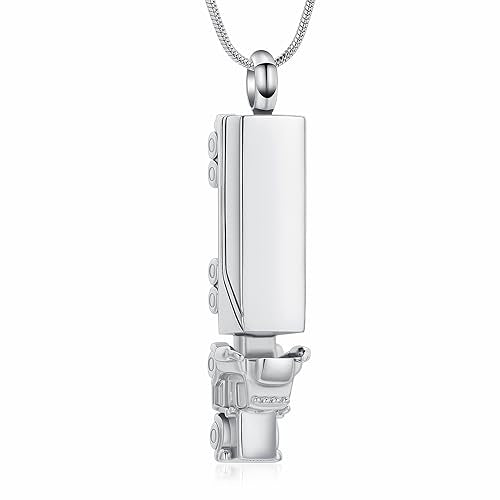 shajwo 18 Wheeler Semi Truck Urn Necklace for Ashes for Men Women Cremation Jewelry of Loved Ones Memorial Locket Pendant Silver