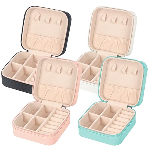 MFXIP Travel Jewelry Case Small Jewelry Box Jewelry Organizer Storage Case Portable PU Leather Mini Jewelry Travel Case for Girls Womens Earring, Necklace, Rings,Bracelets Black Pink White Blue