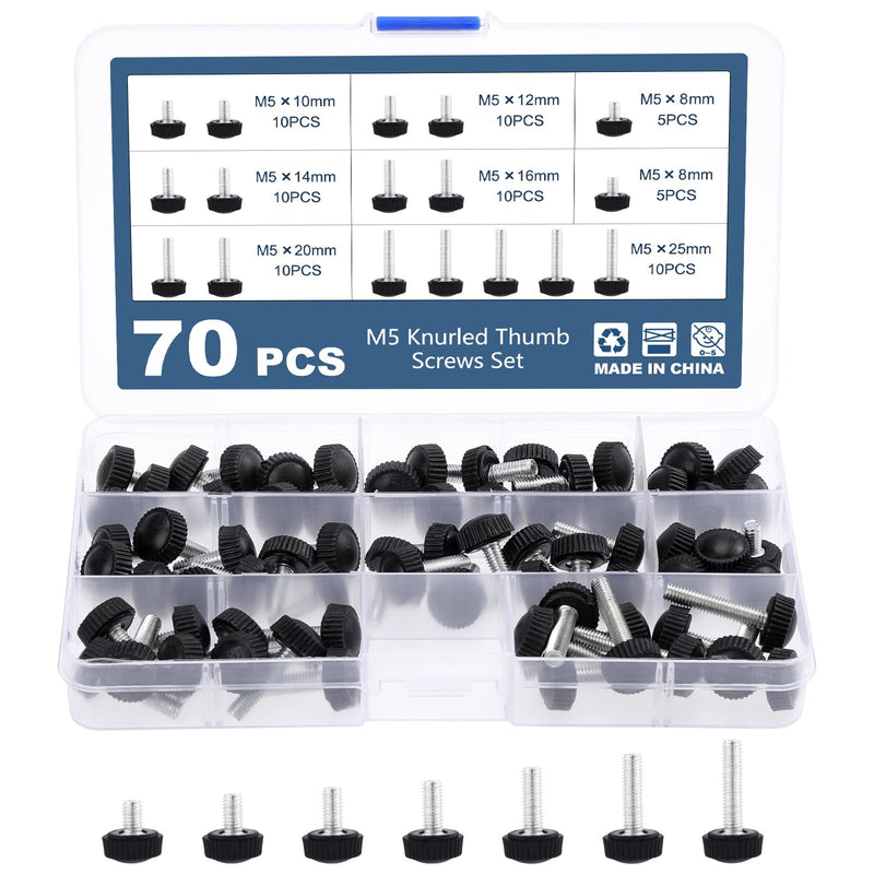[Australia - AusPower] - OCR 70PCS M5 Thumbscrew Set Carbon Threaded Knurled Knob Mounting Screw Grip Knobs Handle Bolts Round Clamping Screws Hose Clips for Kinds of Stand and Machine 70 
