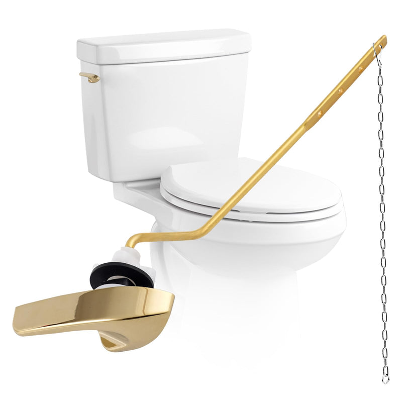 Universal Polished Gold Toilet Handle Replacement, Side/Angle Mount | Toilet Flush Handle Lever Compatible with Kohler K-GP30324-CP/TOTO/American Standard, Adjustable Stainless Steel Chain Side Mount 1 Pack