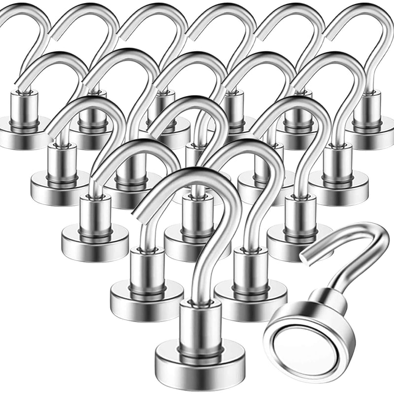 [Australia - AusPower] - 18Pcs Magnetic Hooks, 25lbs Strong Magnetic Hooks Heavy Duty, Key Holder Neodymium Magnet Hooks, Wall Magnetic Hooks for Hanging Refrigerator Kitchen Door Cruise Garage Ceiling Tool Storage E16mm_18p 