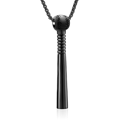 Oinsi Urn Necklace for Ashes Sport Keepsake Jewelry for Women Men Baseball Bat Cremation Urn Necklace Memorial Pendant with Filling Kits Black