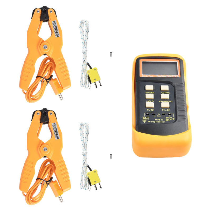 [Australia - AusPower] - K Type Thermocouple Thermometer(-50~1300°C) Digital Dual Channel, 2 Thermometer Pipe Clamp 2 Thermocouple Sensor Probes, Pipe Temperature Clamp Thermocouple High Accuracy Readings 