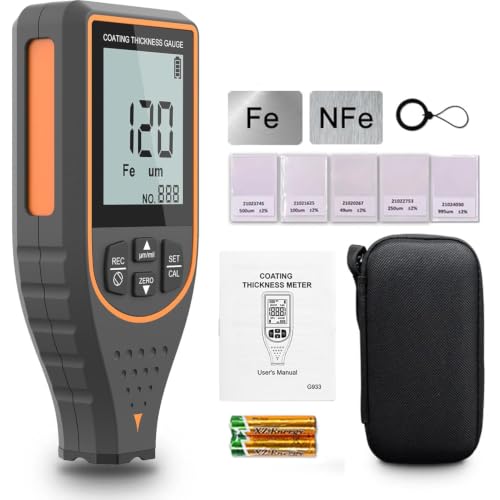 Car Paint Thickness Gauge 0-2999 µm Used Car Check and Workshop | ±2% + 2 µm accuracy, 0.1 µm resolution, Fe/NFe automatic, upper/lower limit alarm, 6-point calibration, 30 value memory