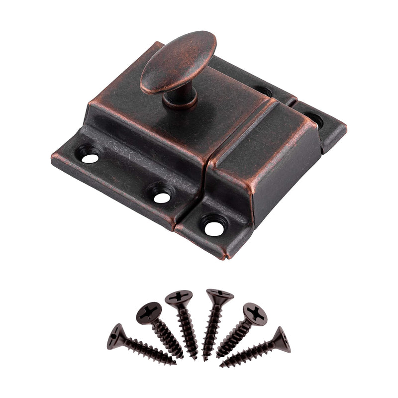 Large Stamped Antique Copper Cabinet Door Latch - 2 1/8" × 2 1/8" - Pack of 4 - Spring Loaded Cupboard Door Latch with Oval Turn - Vintage Cabinet Hardware | UA-140-LAC (4)