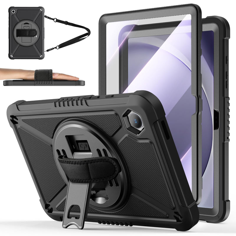 [Australia - AusPower] - ZtotopCases for Samsung Galaxy Tab A9+ / A9 Plus 11'' 2023 (SM-X210/X216/X218), Shockproof Hard Duty Case with Screen Protector+360 Rotating Hand Strap&Stand+Shoulder Strap for Tab A9+ Tablet, Black A9 11Inch Black 