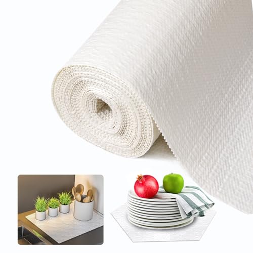 Beautysaid Shelf and Drawer Liner for Kitchen Cabinet Non Adhesive Non Slip White 17.5"W x 236"L