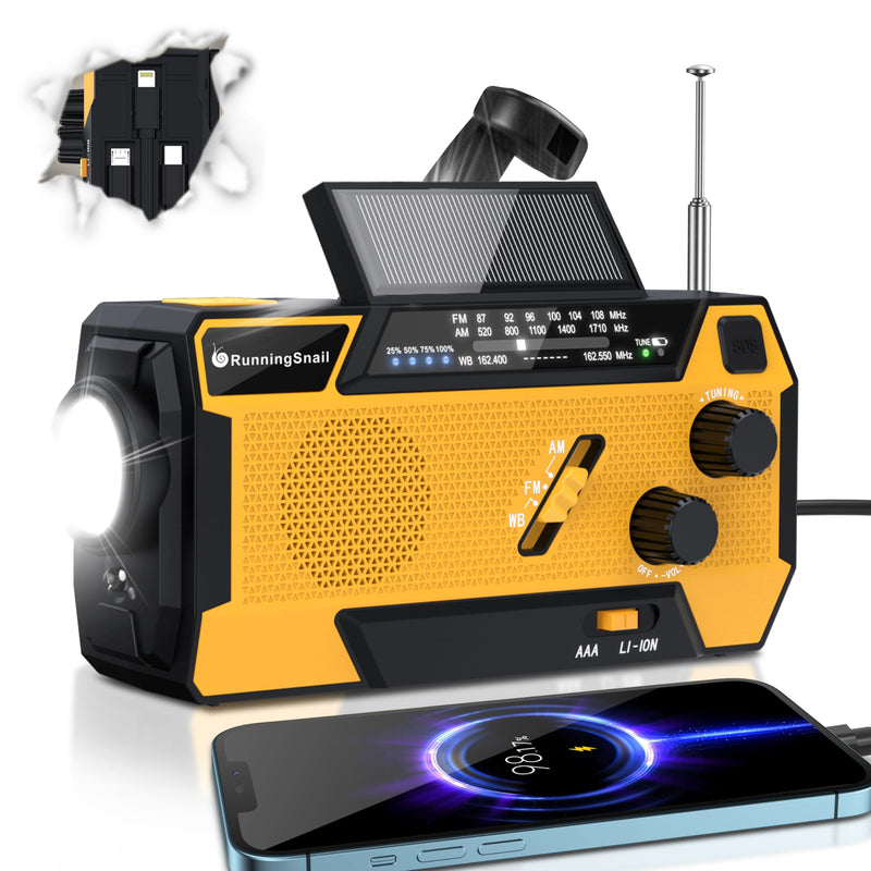 [Australia - AusPower] - Emergency Crank Weather Radio: AM/FM/NOAA Weather Radio with 3 Built-in Cable - Hand Crank Radio with 2000mAh, Solar Charge, Hand Crank & Battery Operated, SOS Alarm, Flashlight for Outdoor Emergency 