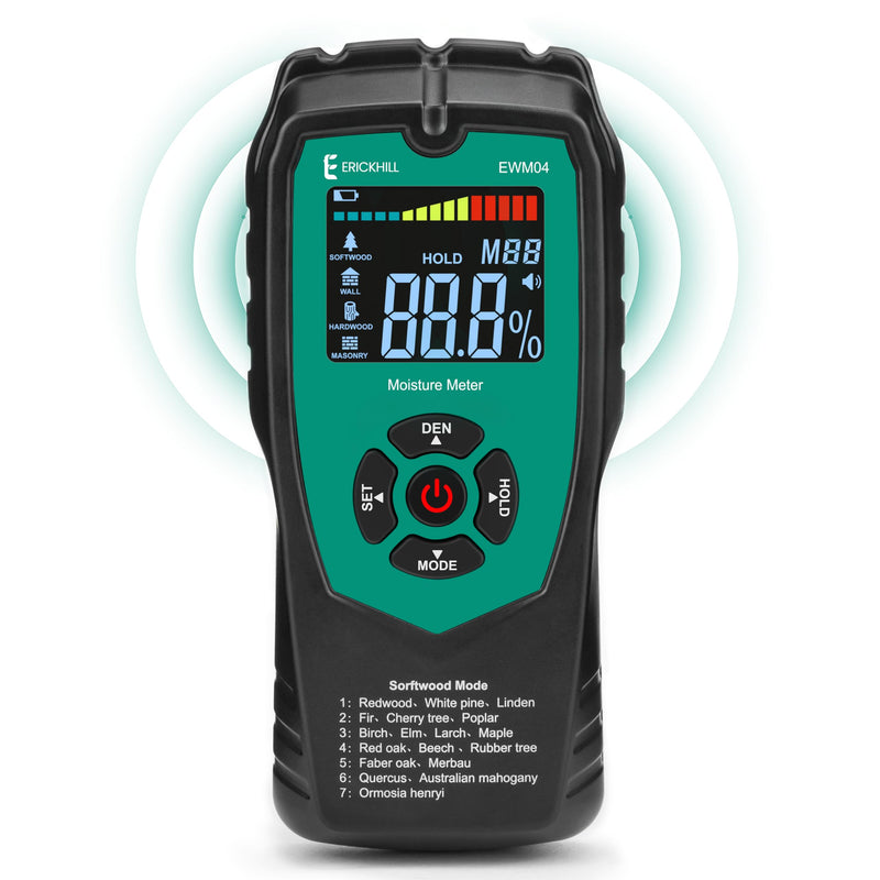 [Australia - AusPower] - ERICKHILL Pinless Wood Moisture Meter, Non-Destructive Wall Moisture Meter for Drywall Masonry Building Material Dampness Inspection Mold Detector Device, Detects up to 2-inch below Surface 