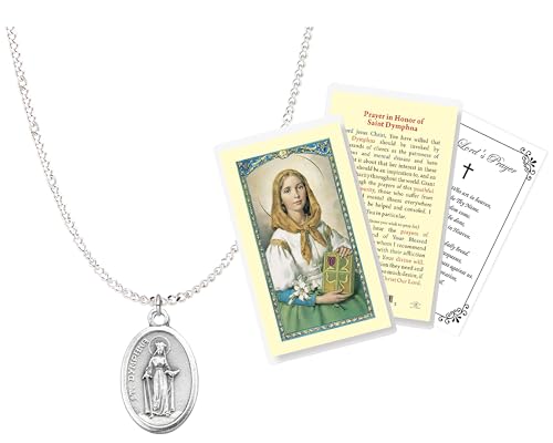 Saint Dymphna Pendant - with Laminated Saint Dymphna Prayer Card, Lord's Prayer Card - Saint Dymphna Jewelry Necklace - St Dymphna Pendant, Patron Of Nervous Disorders And Mental Disease - 2 Items Set