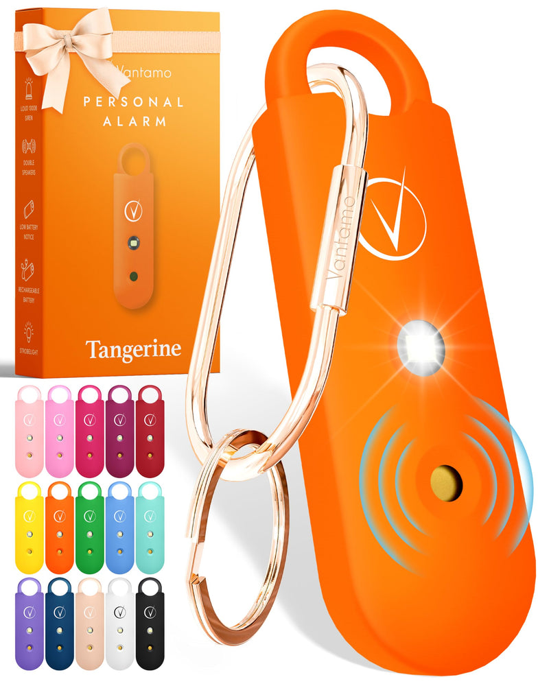 [Australia - AusPower] - Vantamo Personal Alarm for Women - Extra Loud Double Speakers, First with Low Battery Notice with Strobe Light, Rechargeable - Safety Alarm Keychain (Tangerine) Tangerine 