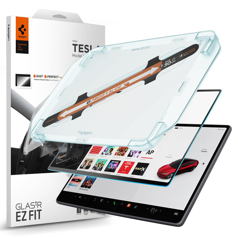 [Australia - AusPower] - Spigen Tempered Glass Screen Protector [Glas.tR EZ FIT] designed for Tesla Model 3 (2024) 15.4 inch Dashboard Touchscreen - Matte/Anti Glare/Anti Finger Print 15.4" 