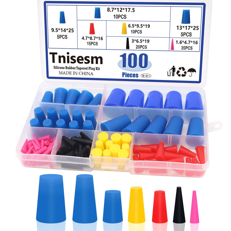 [Australia - AusPower] - Tnisesm 100Pcs Silicone Rubber Tapered Plug Assortment Kits 1/16" to 1/2" for Masking Off Holes During Powder Coating, Painting, Hydro Dipping, Media Blasting 