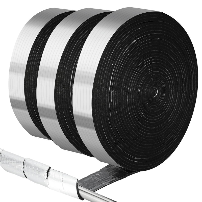 Pangda 3 Rolls Pipe Insulation Wrap Tape 2'' Wide 50 ft Outdoor Fiberglass Insulation Foam Water Pipe Wrap Aluminum Foil Self Adhesive for Winter Freeze Protection Heat Preservation