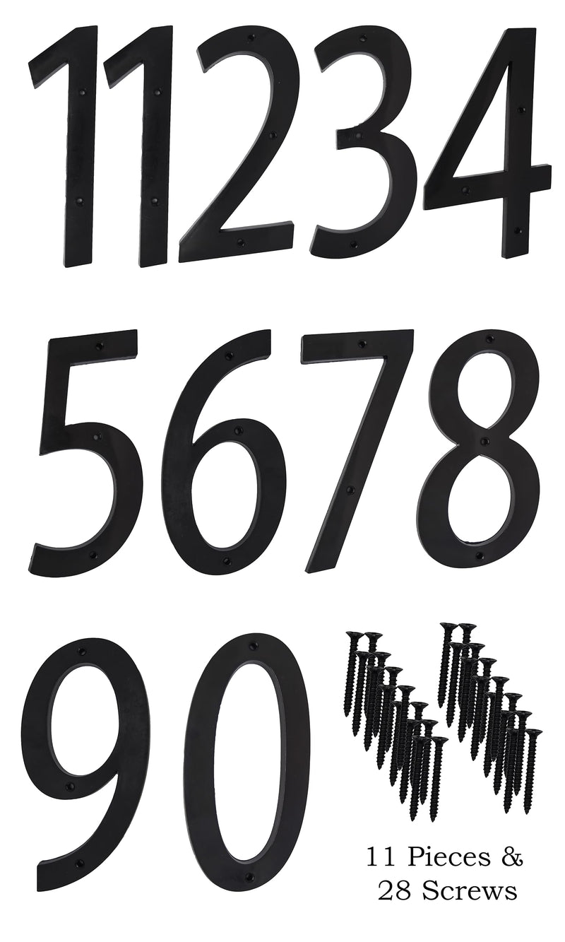 6 Inch House Numbers Contractor Pack 11 pcs - Home Address Street Number for Outdoor indoor Exterior Building Apartment Yard Farmhouse Black Hard Plastic UV resistant Numbers
