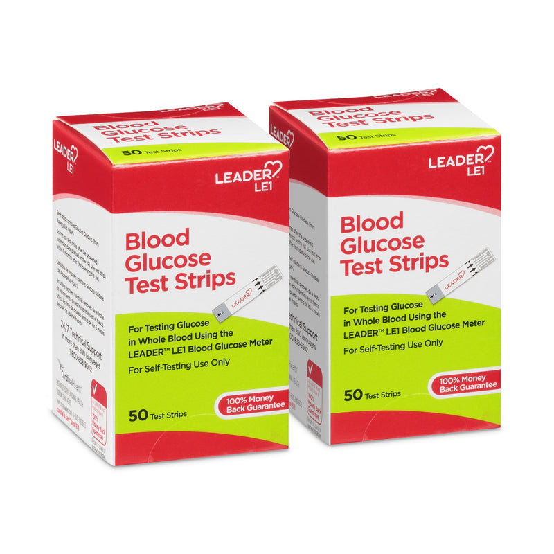 LEADER Blood Glucose Test Strips for Diabetes, No-Coding, Fast, Accurate Results, Use with LEADER Blood Sugar Monitoring System, 50 Count (Pack of 2)