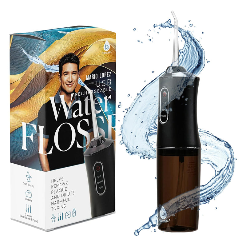 [Australia - AusPower] - PURSONIC Mario Lopez Rechargeable Water Flosser - 360° Cordless Water Flossers for Teeth and Gum Massage - 7.5ounce Tank Water Dental Flosser with 3 Modes 