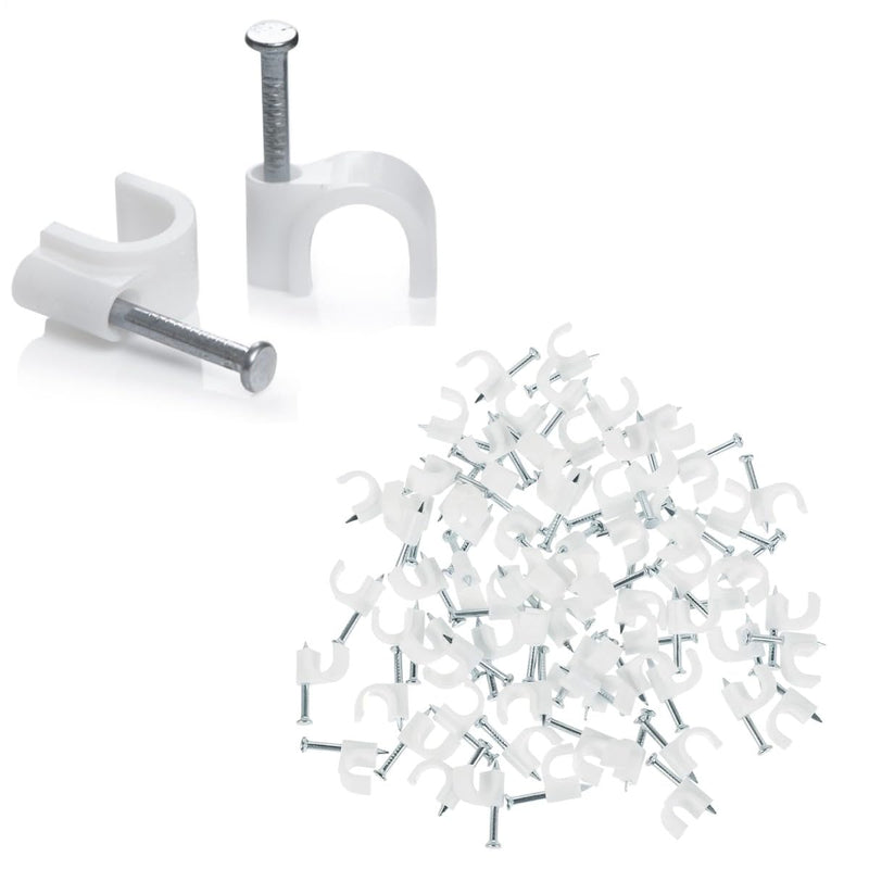 [Australia - AusPower] - Kable Kontrol Cable Clips with Steel Nails - 7mm - 100 Pcs/Pack â€“ White - UV Stabilized Circle Wire Clips Cable Holder for Cable Management, Wall, Ethernet, Tv, Construction, Indoor & Outdoor Use 7 mm 