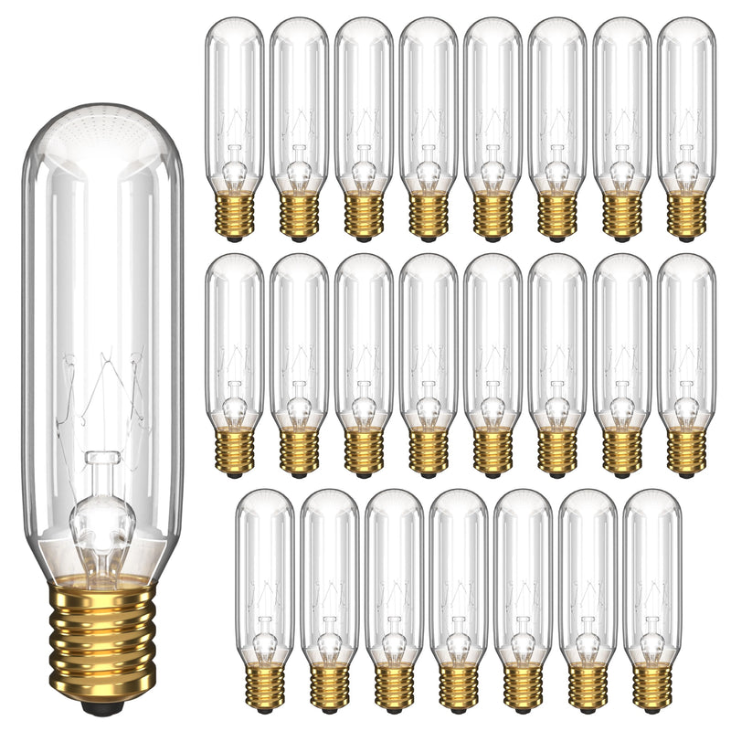 Mini T6 Tubular Incandescent Light Bulb (24-Pack) 25W Bulbs, Clear Glass, Dimmable Warm White 2700K 180 Lumens E12 Candelabra Base 2.5 Inch Short Decorative Accent Bulb 24