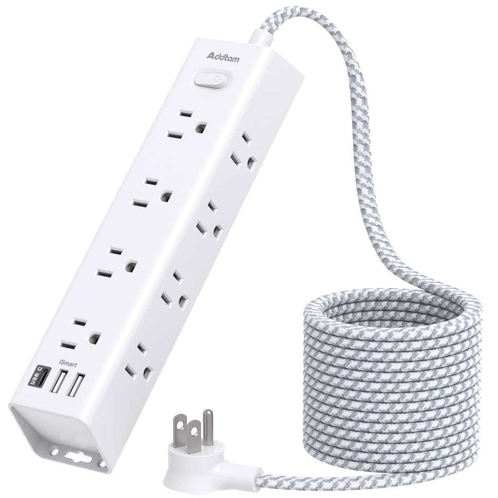 [Australia - AusPower] - 15FT Extension Cord - Power Strip Surge Protector, Long Cord with 12 Widely AC Outlets 3 USB, Flat Plug Extension Cord, Wall Mount, Desk Charging Station for Office Home College Dorm Room Essentials 15 FT 