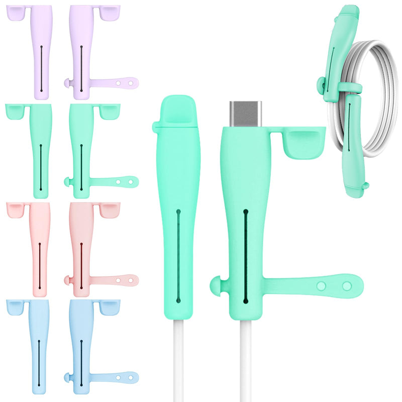 [Australia - AusPower] - Cord Protector for Phone Charger, 4PCS Silicone Cute Cable Protector for iPhone Charger, 2-in-1 Data Cable Protector & Cord Saver Winder for Tpye-C to iPhone/Micro-USB, Anti-Break Charger Protector 4PCS (Purple+Blue+Pink+Green) 