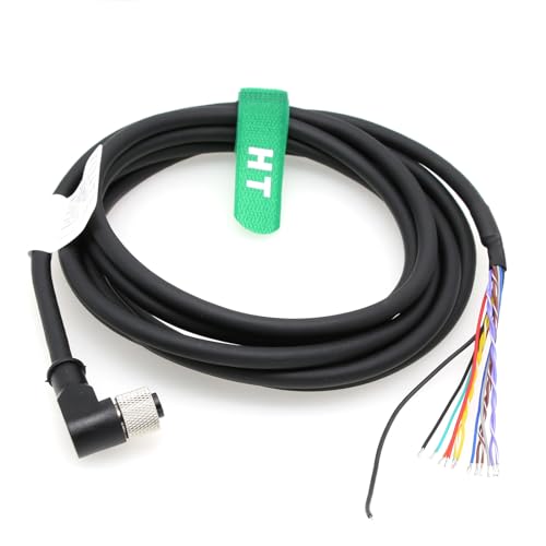 M12 12 Pin Female Right Angle I/O Cable for GigE Camera, Cognex in-Sight, Machine Vision Automation, 10m Right-angle