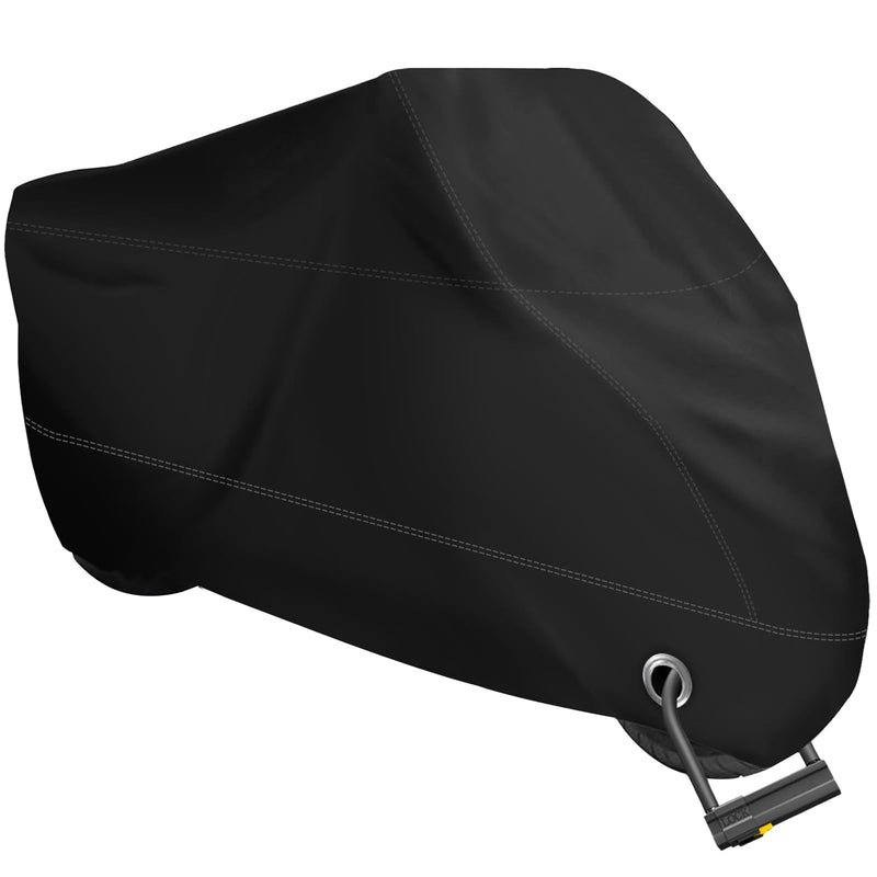 [Australia - AusPower] - XYZCTEM Motorcycle Cover -Waterproof Outdoor Storage Bag,Made of Heavy Duty Material, Fits up to 116" All Motors(Black& Lockholes& Professional Windproof Strap) 116" Black 